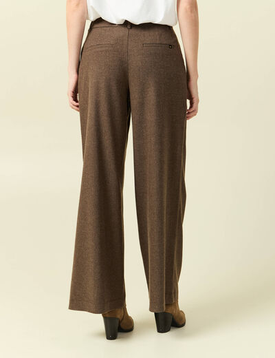 Pantalon large taille haute marron fonc&eacute; femme