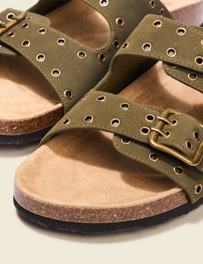 Mules boucles et oeillets vert kaki femme