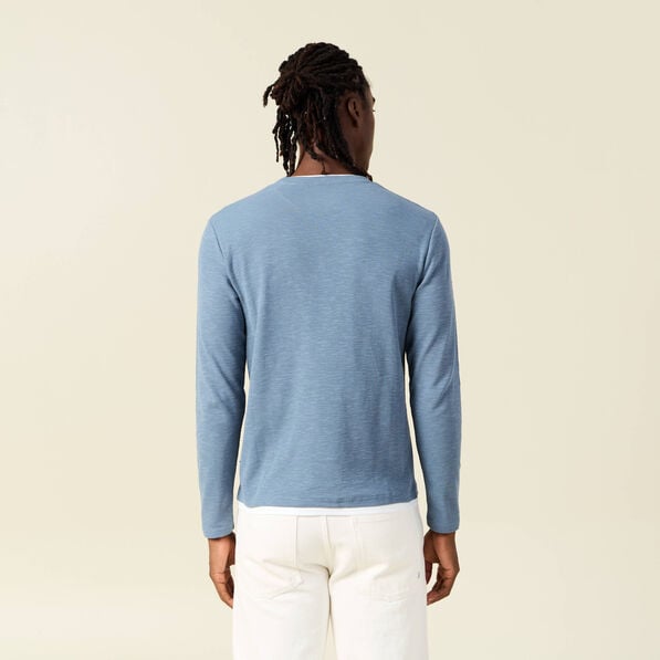 t shirt manches longues bleu gris homme T-shirt manches longues bleu gris homme