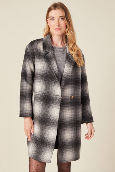 Manteau droit long noir femme