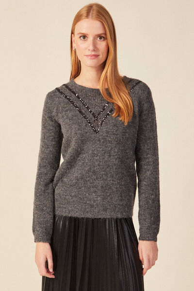 Pull manches longues gris femme
