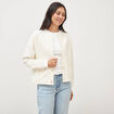 Veste droite manches longues tweed ecru femme