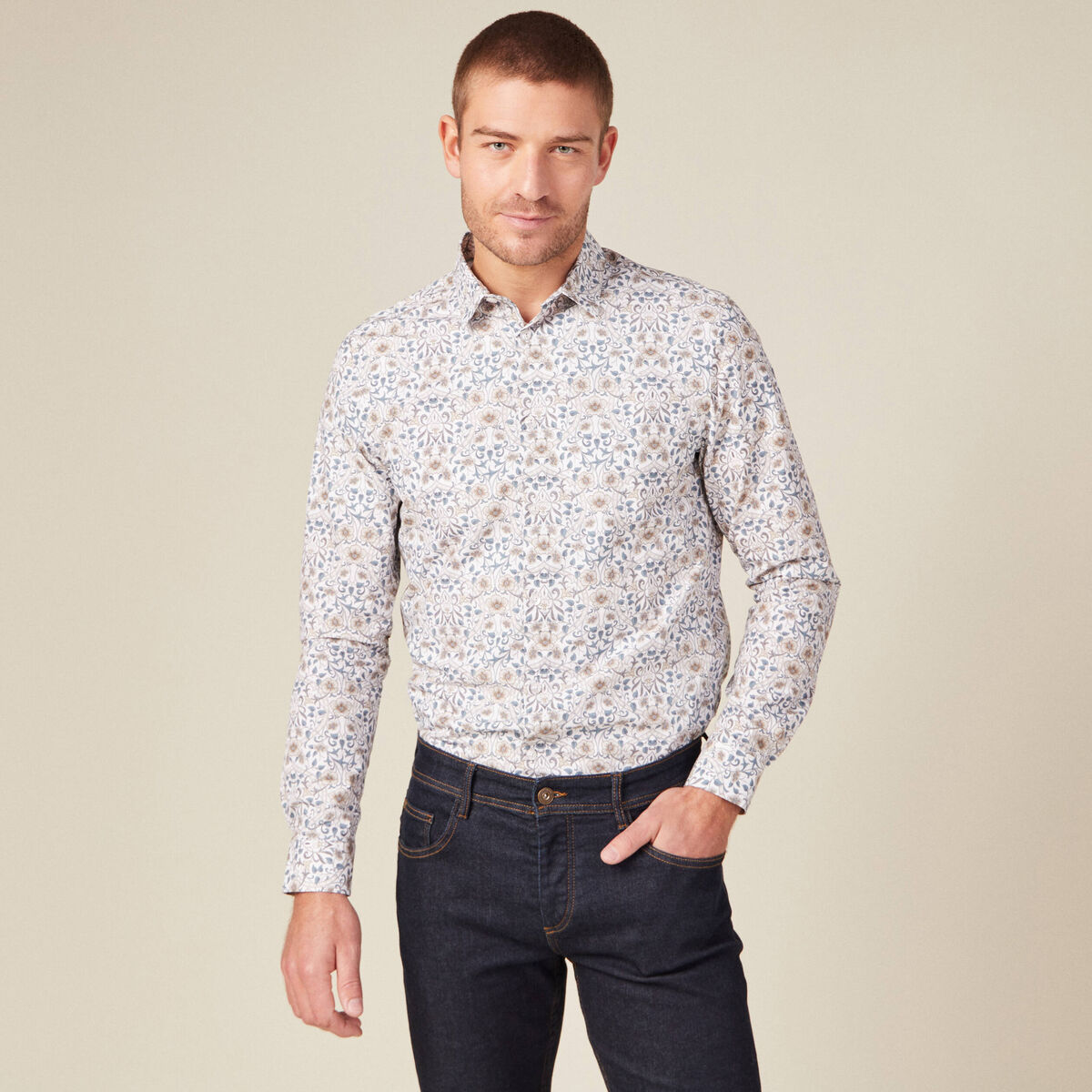 Chemise &agrave; manches longues blanc homme