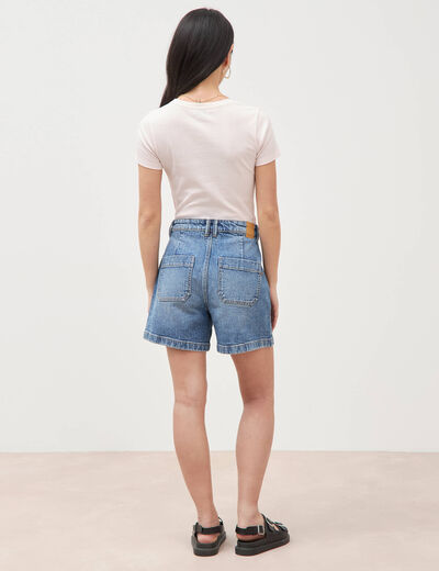 Short en jean taille haute denim stone femme