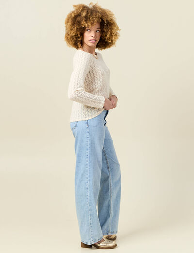 T-shirt manches longues ajouré ecru femme