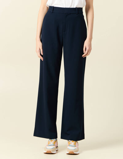 Pantalon straight taille haute bleu marine femme