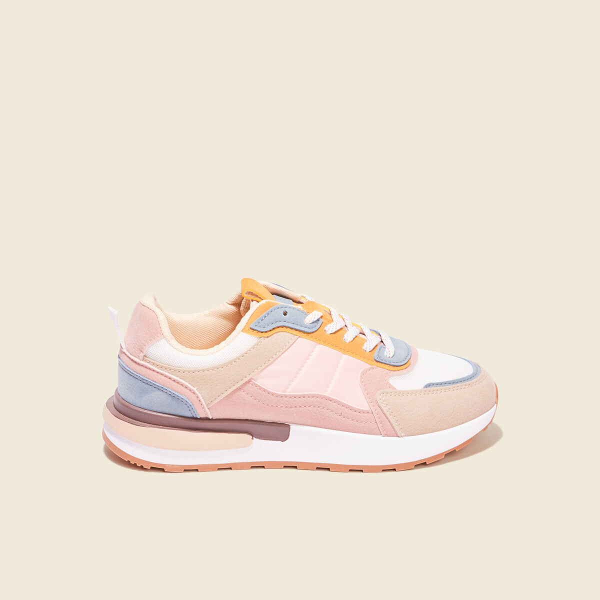 Baskets joggers &agrave; lacets rose poudr&eacute;e femme
