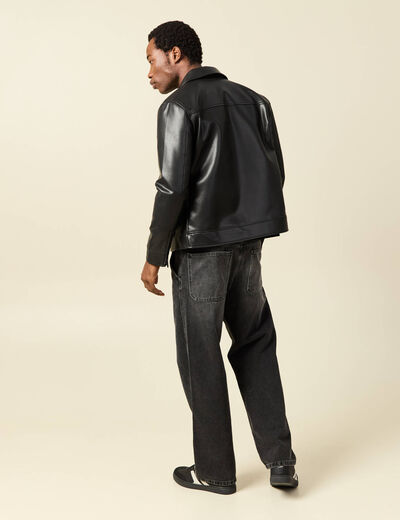 Blouson droit court manches longues noir homme