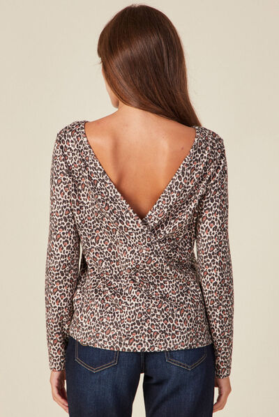 T-shirt manches longues marron clair femme