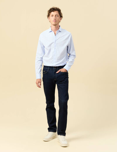 Chemise droite courte col italien bleu ciel homme