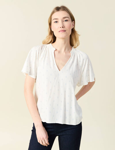 Blouse manches courtes bleu ciel femme