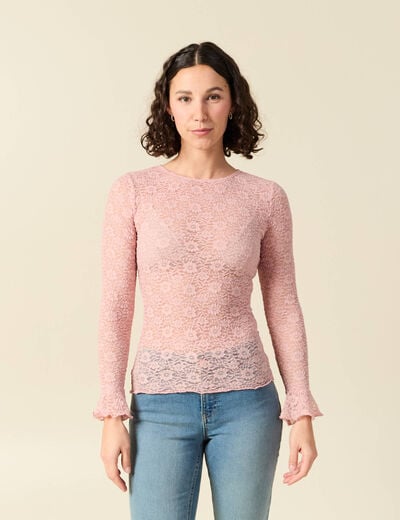 T-shirt ajust&eacute; court manches longues rose pastel femme