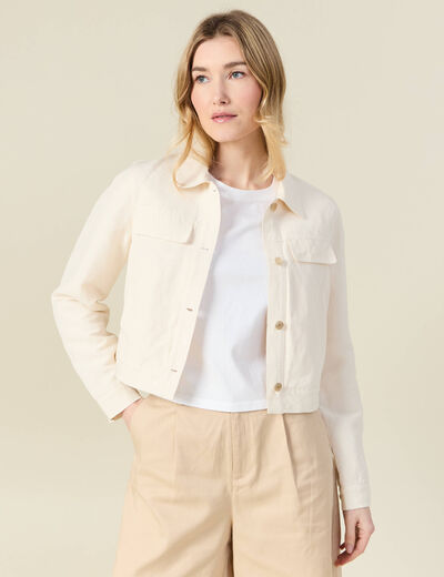 Veste courte boutonnée ecru femme