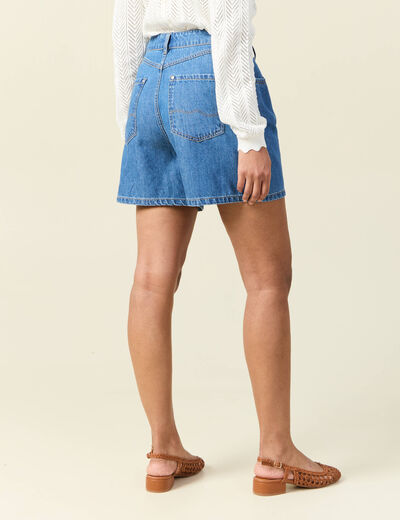 Short droit en jean à pinces denim baby bleu femme