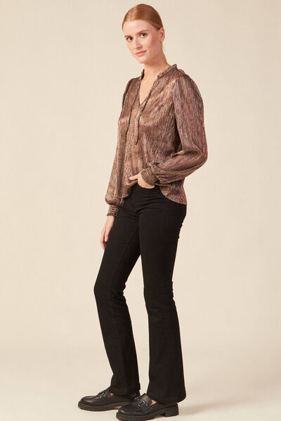 T-shirt manches longues marron cognac femme