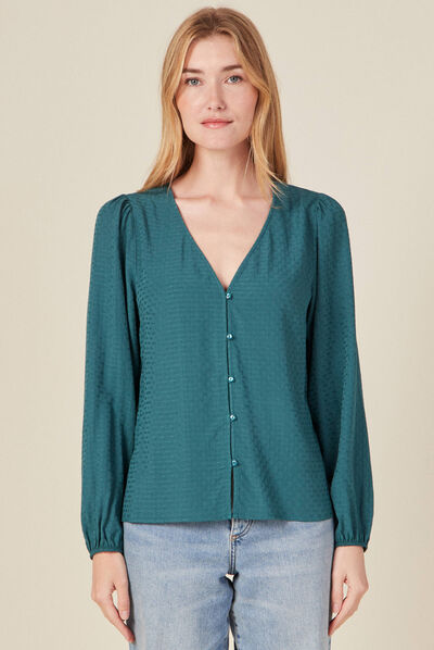 Chemise manches longues vert canard femme