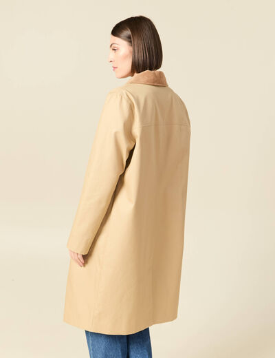 Imperm&eacute;able long droit col tailleur beige femme