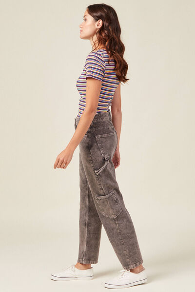 Jeans cargo taille haute noir femme