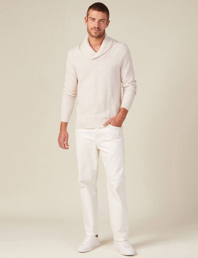 Pull manches longues col ch&acirc;le ecru homme