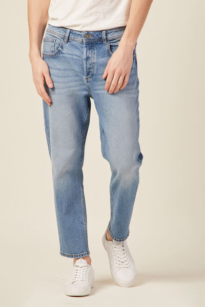 Jeans straight tapered denim stone homme