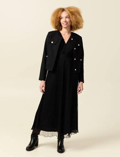 Robe manches longues en voile doubl&eacute;e noir femme