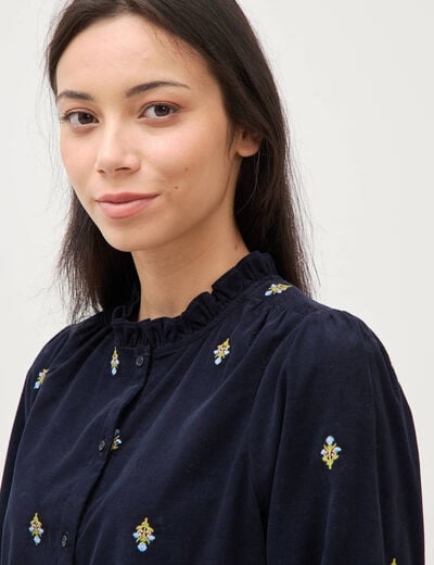 Chemise en coton avec broderie bleu marine femme
