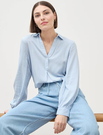Blouse manches longues bleu femme