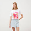Jupe-short taille haute en jeans denim bleach femme