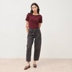 Jeans barrel taille haute 7/8&egrave;me denim gris femme