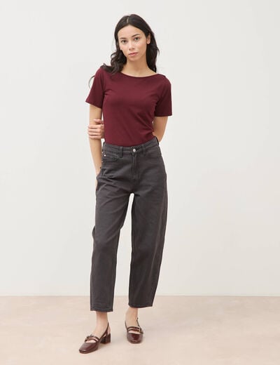 Jeans barrel taille haute 7/8&egrave;me denim gris femme