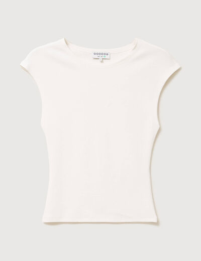 T-shirt ajust&eacute; col rond manches courtes blanc femme