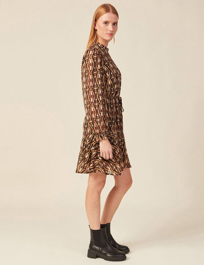 Robe trapèze col montant camel femme