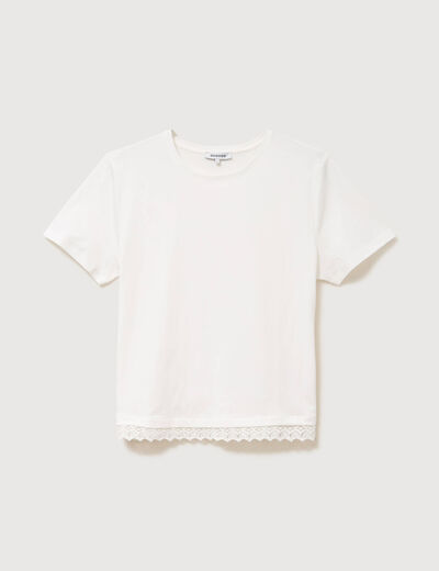 T-shirt droit col rond manches courtes ecru femme