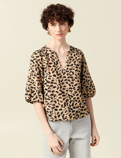 Blouse manches courtes marron clair femme