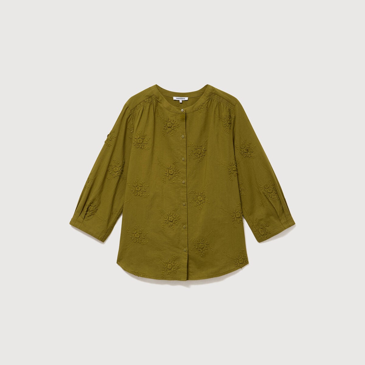 Chemise en coton manches 3/4 vert kaki femme