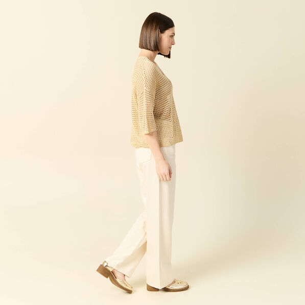Pull manches courtes ajouré creme femme