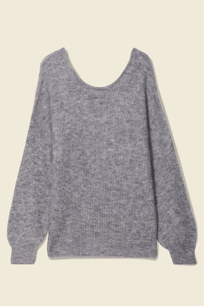 Pull manches longues 2-en-1 gris femme