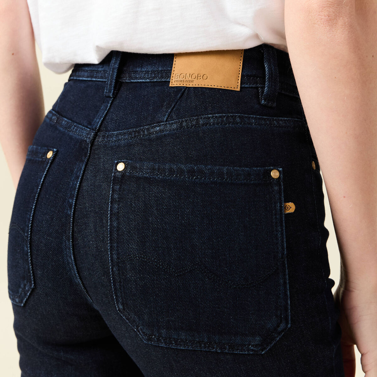 Jeans flare taille haute denim brut femme