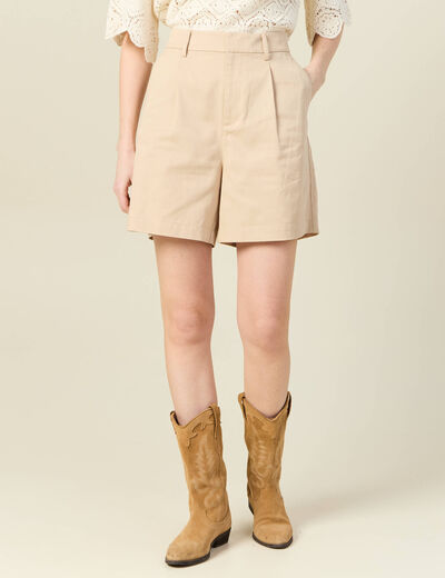 Bermuda droit taille haute beige femme
