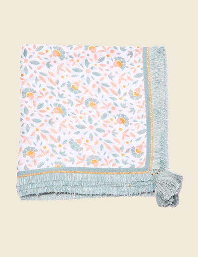 Foulard franges et pampilles vert kaki femme