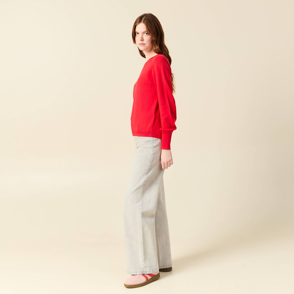 Pull manches longues rouge fonc&eacute; femme