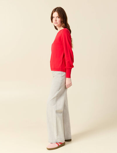 Pull manches longues rouge fonc&eacute; femme