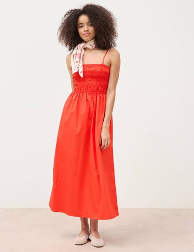 Robe bretelles col carr&eacute; en coton orange fonc&eacute; femme