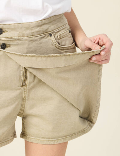 Jupe-short droite en jean vert kaki femme