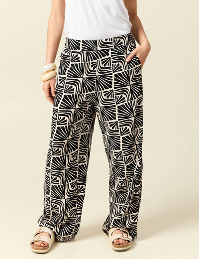 Pantalon large taille haute fluide creme femme