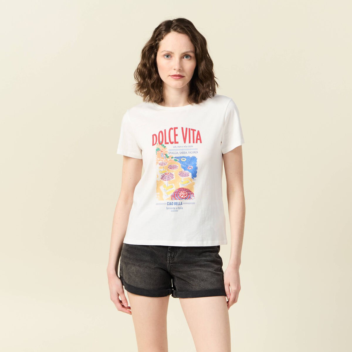 T-shirt manches courtes ecru femme