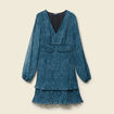 Robe &eacute;vas&eacute;e bas pliss&eacute; bleu canard femme