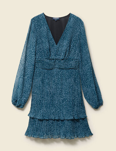 Robe &eacute;vas&eacute;e bas pliss&eacute; bleu canard femme