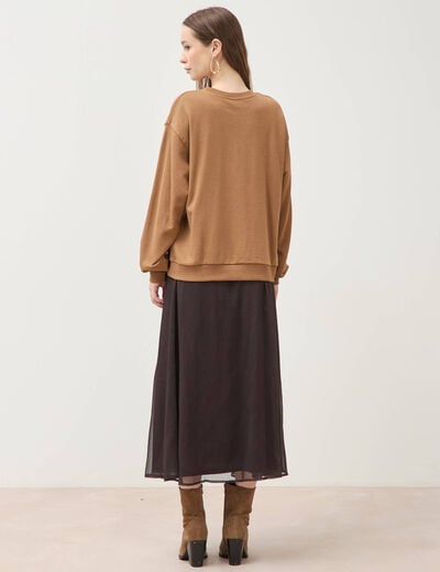 Sweat col rond manches longues marron femme