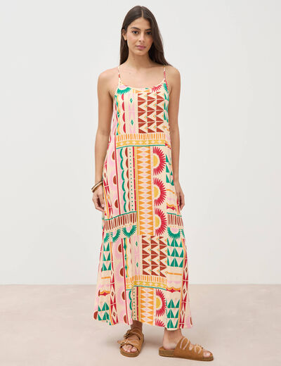 Robe longue fines bretelles col rond multicolore femme